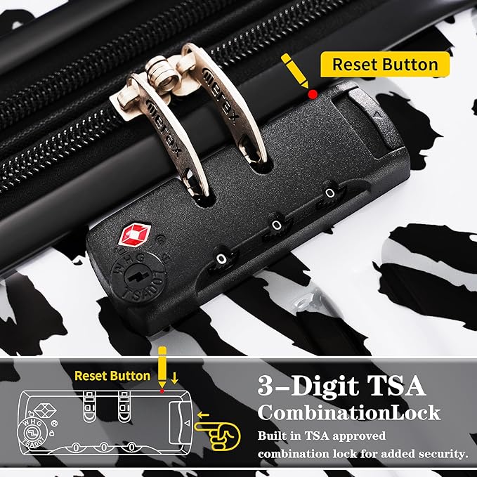 Merax Suitcase Set, Hardshell Luggage Sets 3 Piece with Spinner Wheels, Expandable Durable Suitcase with TSA Lock Lightweight 20" 24" 28", White+Black Leopard
