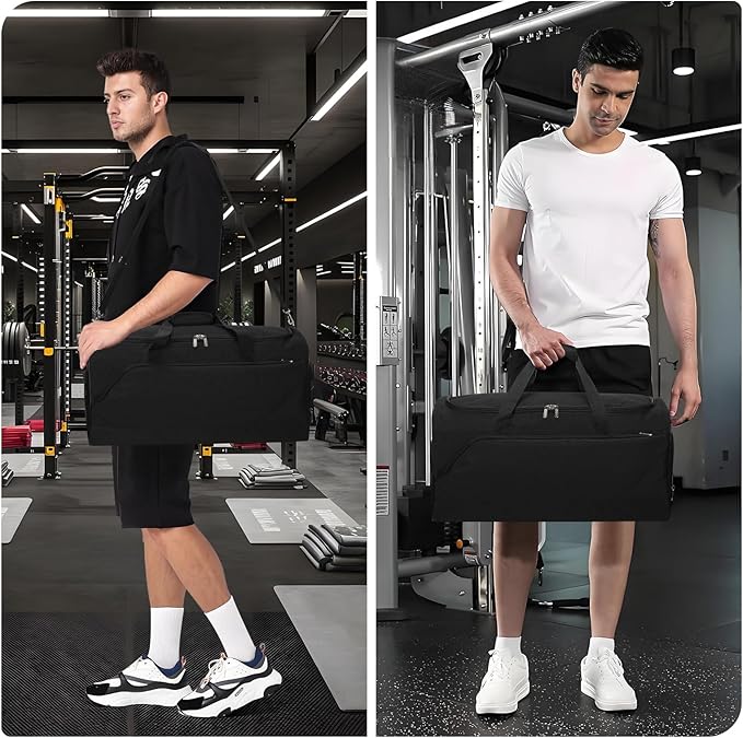 iFARADAY 52L Men's Gym Bag with Shoe Compartment - 24 inch Duffle Bag for Travel, Sports, Fitness & Workout (Black)