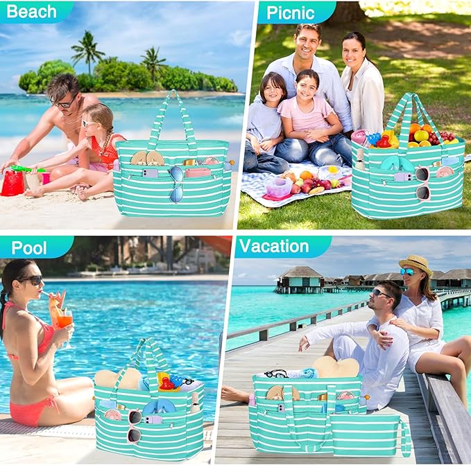HUANLANG Extra Large Beach Bag Waterproof Beach Totes Bags for Women Men,Pool Bag with Zipper Wet Pocket