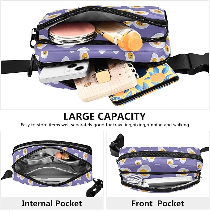 Kawaii Fried Eggs Fanny Pack for Women Men Water Resistant Fashion Waist Packs with Adjustable Strap Belt Bag for Travel Workout Jogging Hiking 21219092