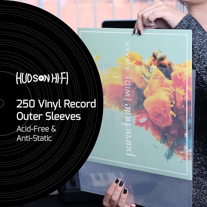 Hudson Hi-Fi Anti-Static Vinyl Record Sleeves - Durable Clear Disc Sleeves- Protect Your LP Albums from Scratches, Dust & Dirt - Acid-Free Rice Paper Disc Covers, 250x Outer Sleeves