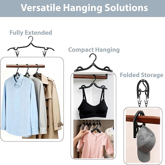 Travel Hangers, Cruise Ship Essentials Travel Essentials, Portable Cruises Must Haves 2025, Folding Hangers for Suitcase, RV Camping Airplane Europe Vacation Essential (10, Black)