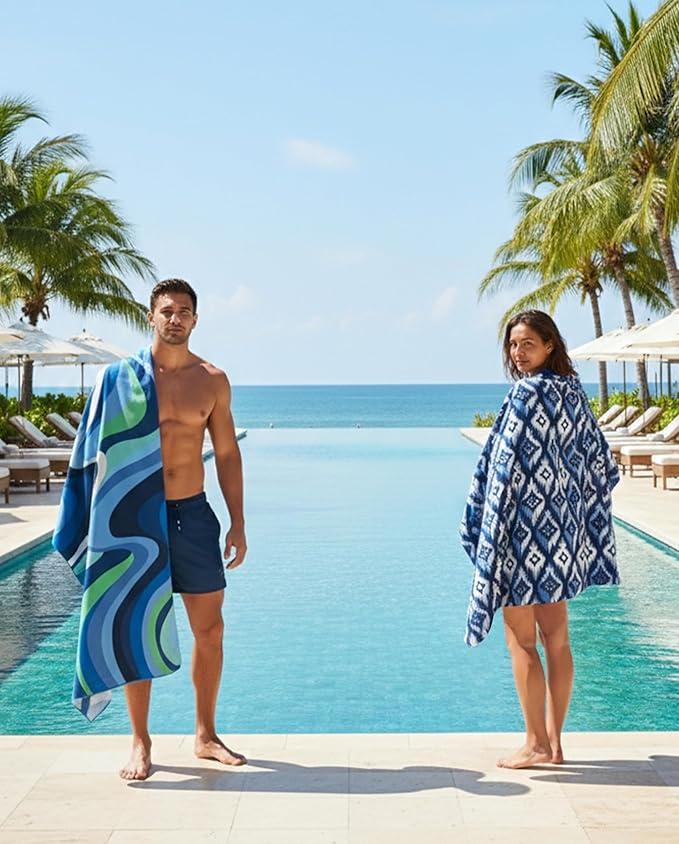 Microfiber Beach Towel Oversized 71X32" Thin Lightweight, Quick Dry Towel, Sand Free, High Absorbent, Compact, Vacation, Pool, Camping, Cruise, Picnic, Travel Towel, Beach Blanket, Carry Bag, Blue