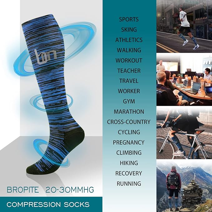 bropite Flora Compression Socks for Women & Men-Knee high 6 Pairs 20-30mmhg Support Running Nurse Travel