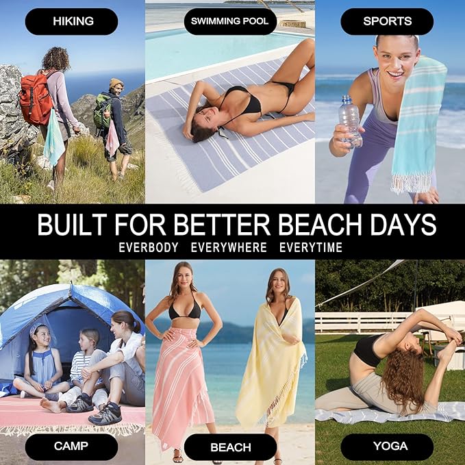 2 Packs Cotton Turkish Beach Towels Quick Dry Sand Free Oversized Bath Swim Pool Towel Extra Large Xl Big Blanket Adult Travel Essentials Cruise Accessories Must Haves Clearance Vacation Stuff