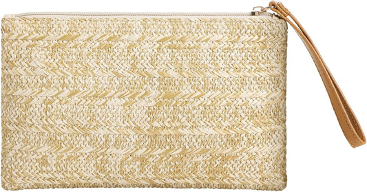 Clothirily Straw Purse Bag for Women Bohemian Handbag with Zipper Wristlet, Beach Clutch Womens Straw Clutch Purse for Summer