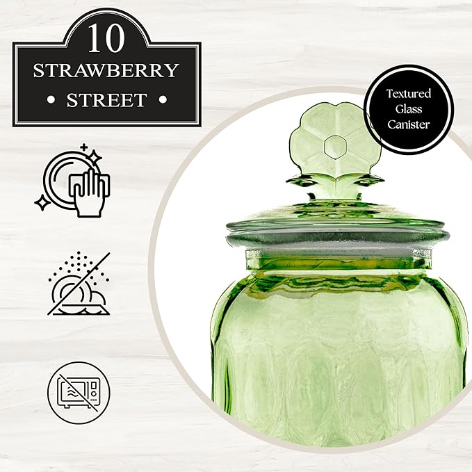 10 Strawberry Street Textured Glass Flower Canister, Dimpled Round, Sage, Set of 2