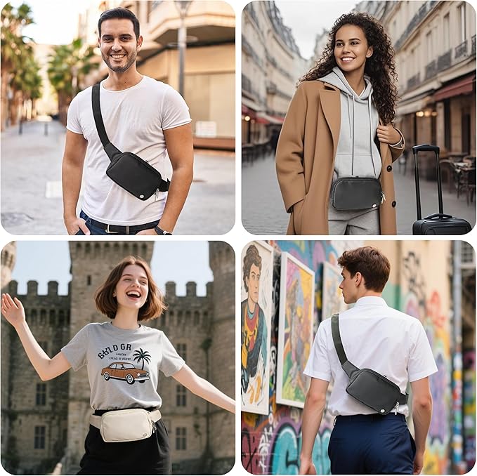Anti Theft Fanny Pack 2L Belt Bag Crossbody Bag for Women Men Rfid Blocking Sling Waist Bags for Travel, Gray