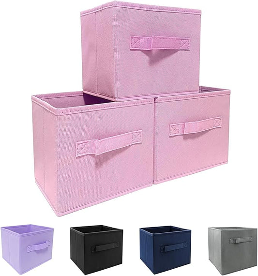 Storage bins collapsible storage bins,cube storage organizer （Pack of 3） 10.5 * 10.5 * 11 inch,For home and office Collapsible Closet Shelf Organizers, Drawer Organizers(Pink)