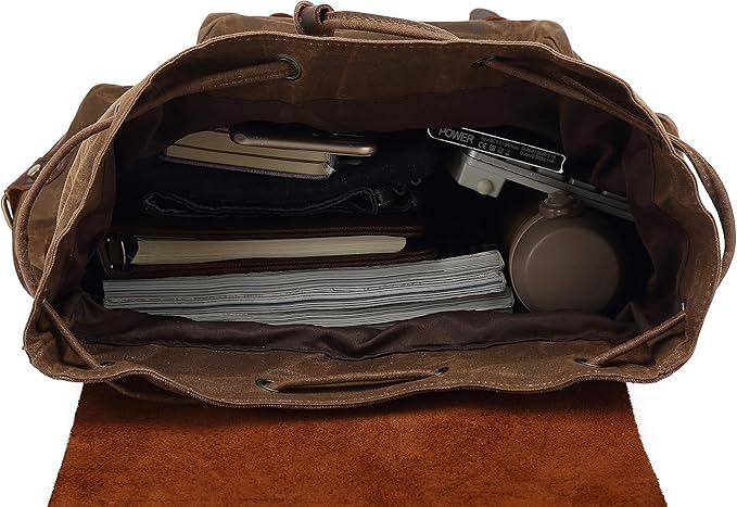 Genuine Leather Canvas waxed Backpack Travel Rucksack Laptop Bag