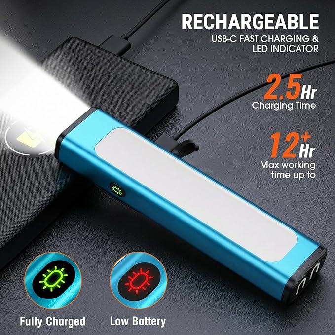 Pocket Flashlight, 1200 Lumens Rechargeable EDC Flashlight with Clip, USB-C Port, 3 Modes Waterproof Warning Light for Working, Camping, Repairing, Emergencies (Blue, 4PCS)
