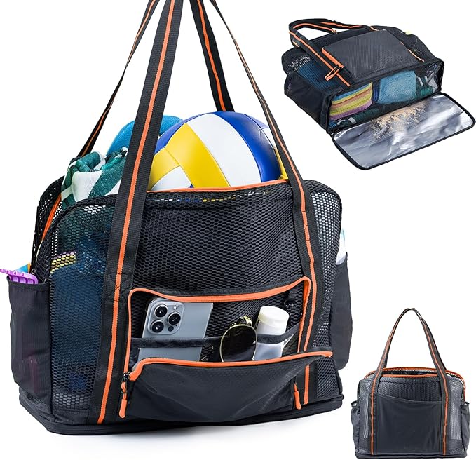 Large Mesh Beach Bag - XL Beach Tote Sandproof - Swim Bag - Large Pool Tote with Pockets for Toiletries, Towel