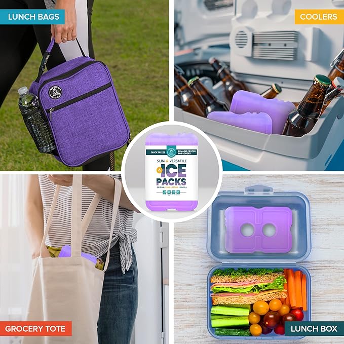 Healthy Packers Reusable Ice Packs for Lunch Boxes - Long Lasting Slim Freezer Packs, Thin Non-Toxic BPA-Free Hard Gel Ice Blocks for Coolers, Kids & Adults Lunch Bags, Travel, Camping, Food Storage