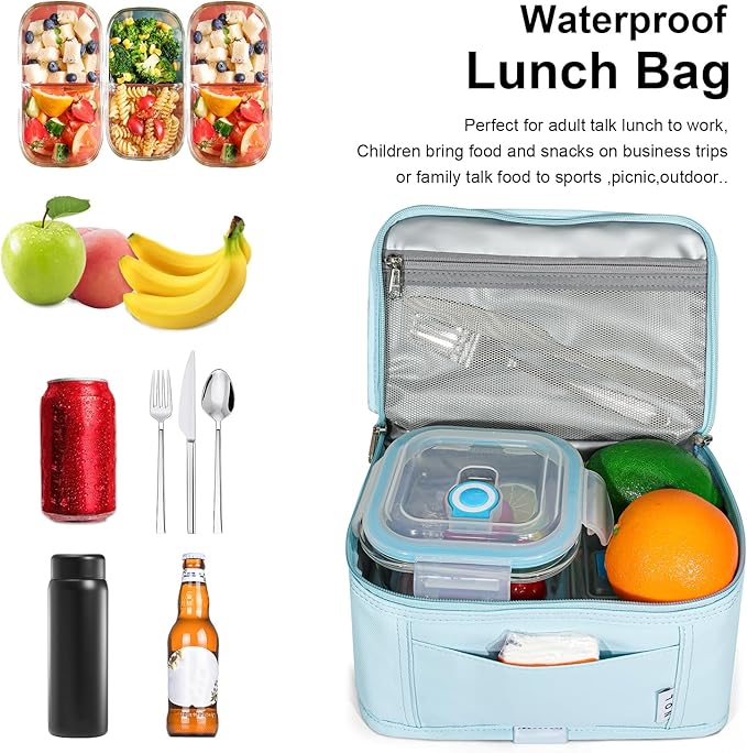 NOL Natural Organic Lifestyle Small Lunch Bag Mini Lunch Box Insulated Lunch Bag for Men/Women Leakproof Cooler Tote Bag Lightweight Nylon Waterproof Lunch Box For Work, Light blue
