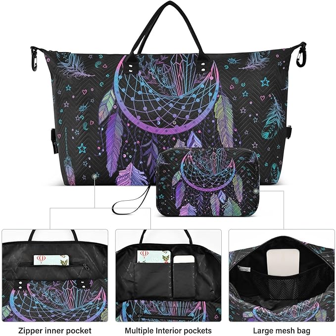 Dreamcatcher Quilted Travel Bags Weekender Duffle Bags With Toiletry Bag Carry on Overnight Duffels Yoga Gym Bag for Airplanes Business Sports