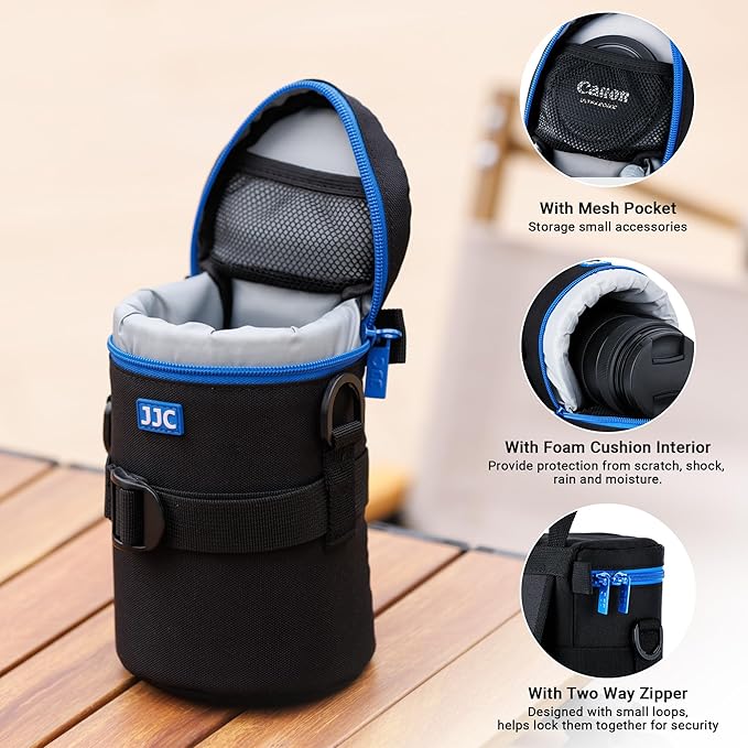 JJC Professional Camera Lens Bag Case for Sony FE 90mm f2.8 Nikon AF-S 55-300mm 70-300mm Canon RF 85mm f2 EF 75-300mm III USM 100-300mm EF-S 55-250mm STM Tamron and other Lens below 3.15" x 6.1"