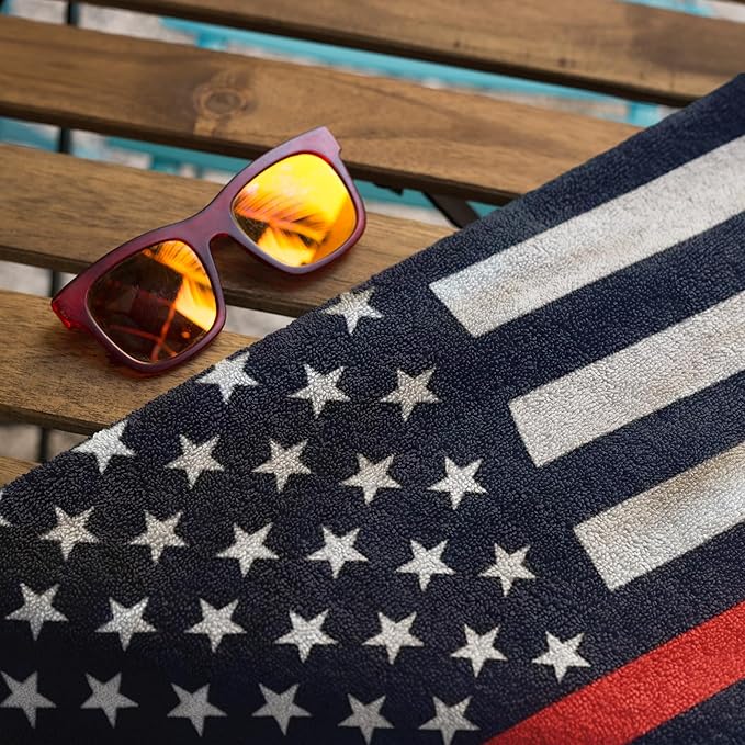 Fallen First Responder Beach Towel 30”x60” – 100% Cotton Velour, Absorbent, Quick-Dry, Easy Pack for Travel, Beach, Pool, or Sunbathing – Lightweight, Compact Thin Blue, Red & Green Line Tribute
