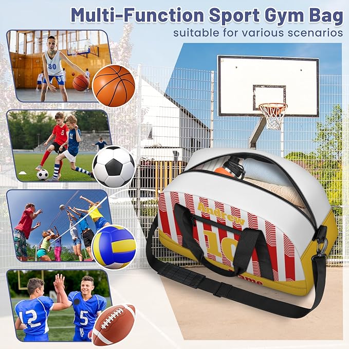 Basketball Soccer Gifts for Boys Girls - Custom Sports Duffle Bag, Personalized Name & Team Bag, Water-Resistant Gym Bag for Basketball, Soccer, Volleyball | Y-Red Yellow