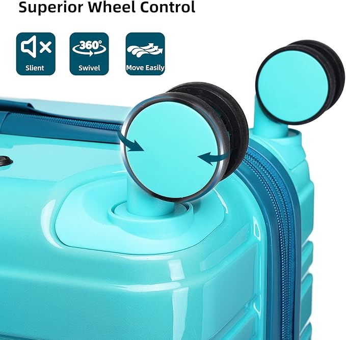 LARVENDER Luggage Sets 3 Piece, 20 Inch Carry on Luggage 22x14x9 Airline Approved Hardside PC+ABS Suitcase Set with Spinner Wheels TSA Lock, Lightweight Luggage Set for Women, Ocean Breeze