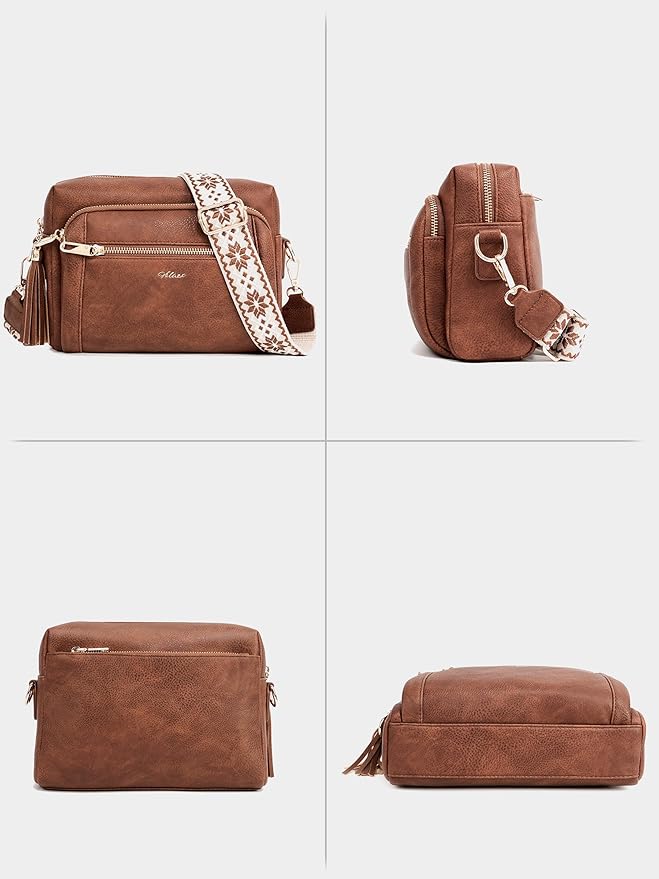 Small Leather Crossbody Bags for Women Anti theft Purses and Handbag Shoulder Hangbag with Wide Strap Tassel