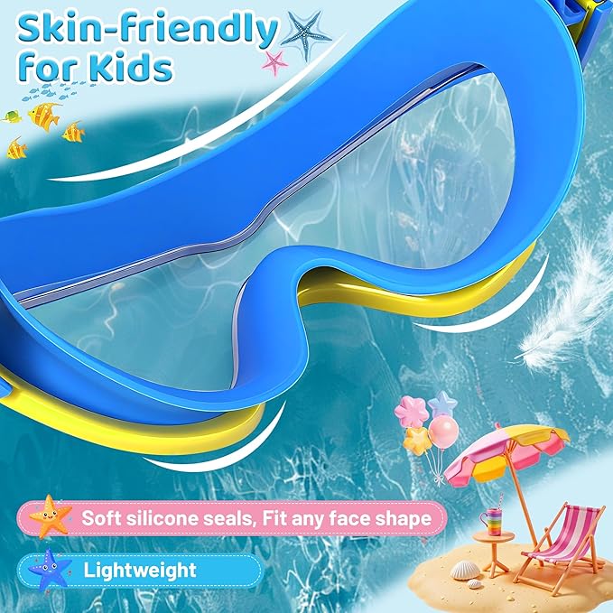 Kids Swim Goggles for Kids 6-14, Anti-Fog & UV400 Lens, Comfortable Silicone Design, Includes Nose Clip & Earplugs