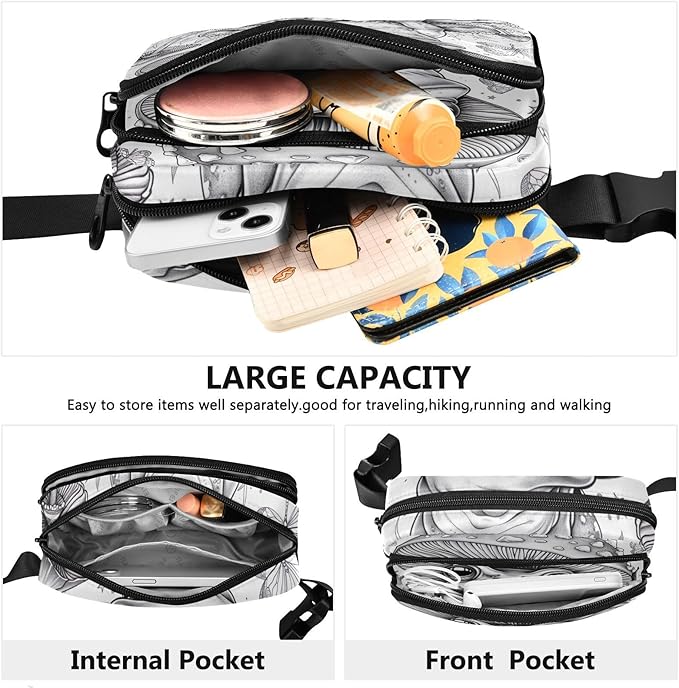Cute Frog with Mushroom Hat Fanny Pack for Women Men Water Resistant Fashion Waist Packs with Adjustable Strap Belt Bag for Travel Workout Jogging Hiking 21219936