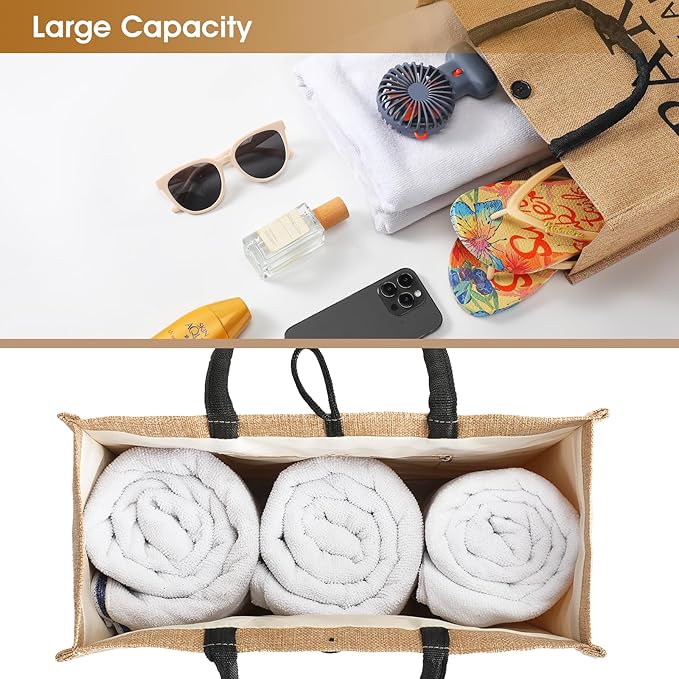 Trifabricy Beach Bag for Women, Woven Straw Beach Tote Bag Waterproof, Weaving Swim Gym Shopping Travel Bags with Button
