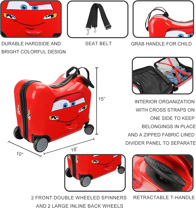 Disney's Cars Lightning McQueen Ride-On 18" Suitcase For Kids & Toddlers