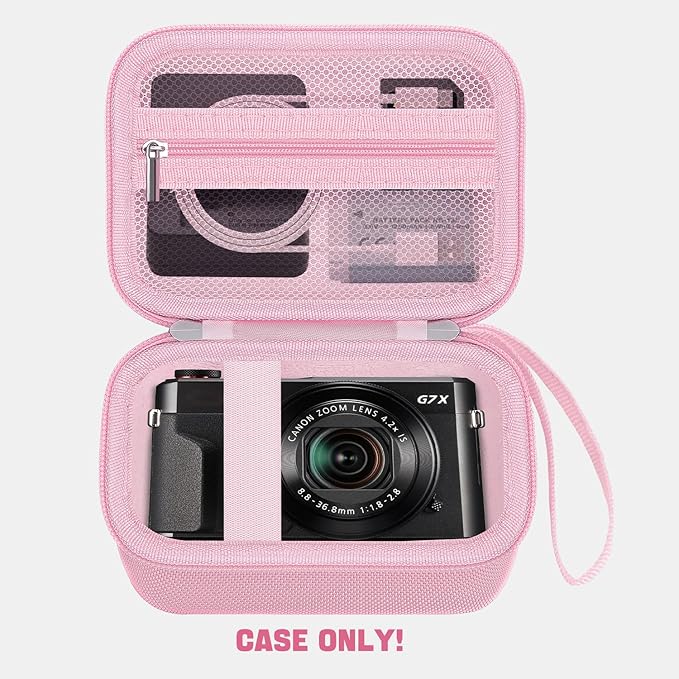 Camera Case for Canon PowerShot G7X Mark III/ G7 X Mark II/ SX740 hs Digital Camera, 4K Vlogging Camera Protective Cover Hard Travel Storage Bag, Mesh Pocket fits Cable, Batteries,Pink