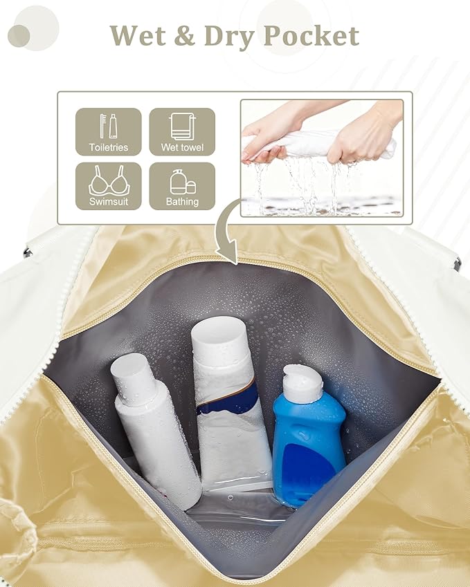 Gym Bag for Women,Travel Duffle Bag for Travel with Wet Pocket Weekender Overnight Carry On Tote Bag Luggage Bag with Trolley Sleeve Personal Item Travel Bag Hospital Diaper Bag Beige