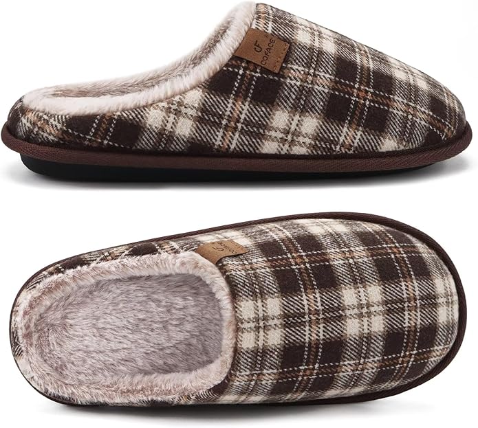 COFACE Mens Cozy Memory Foam Scuff Slippers Casual Slip On Warm House Shoes Indoor/Outdoor Sandal Slippers With Arch Support Rubber Sole Size 7-15