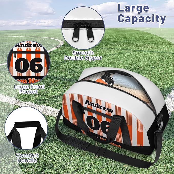 Basketball Soccer Gifts for Boys Girls - Custom Sports Duffle Bag, Personalized Name & Team Bag, Water-Resistant Gym Bag for Basketball, Soccer, Volleyball | Y-Orange Black