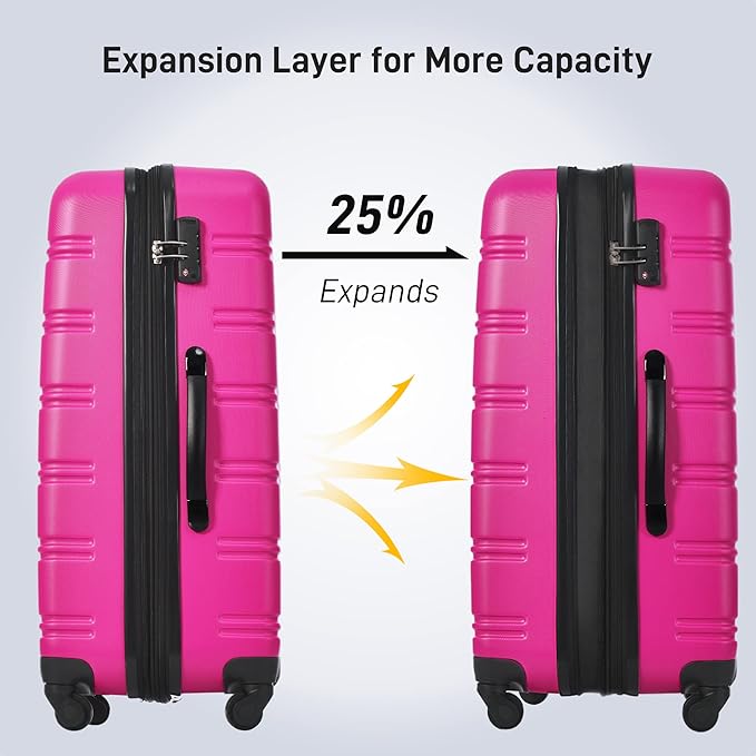Merax Luggage Sets 2 Piece Expandable Hardside Luggage with Travel Bag Suitcase Set with Spinner Wheels(20+28+bag,Pink-1)