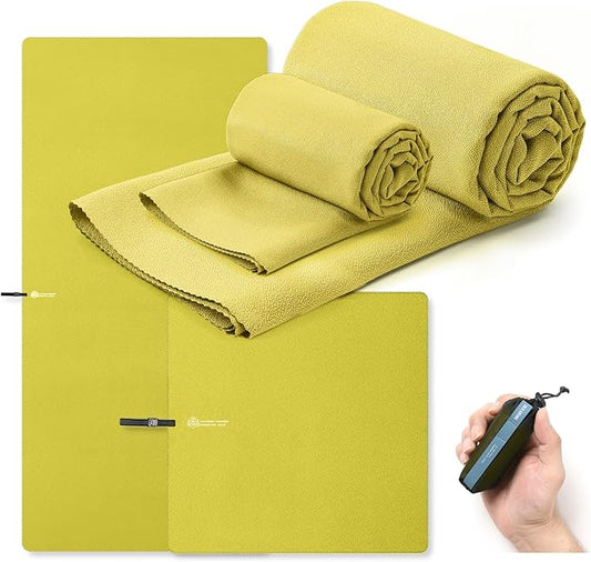 Microfiber Travel Towel, Soft Lightweight Quick Dry Towel, Super Absorbent Compact Travel & Sports & Beach Towels for Camping, Backpack, Gym, Swimming, Yoga, Hiking (Yellow, Small + Medium)