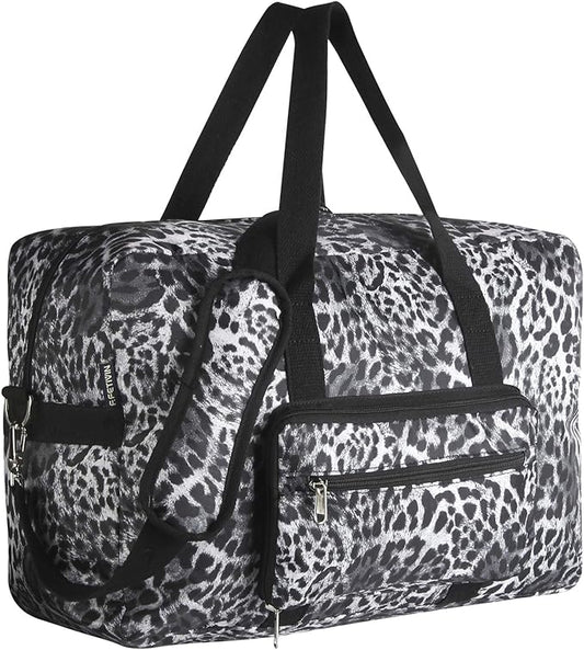 F.FETIVIN Travel Foldable Waterproof Duffel Bag - Lightweight Carry on Luggage Tote Duffel Bag(Leopard Print)