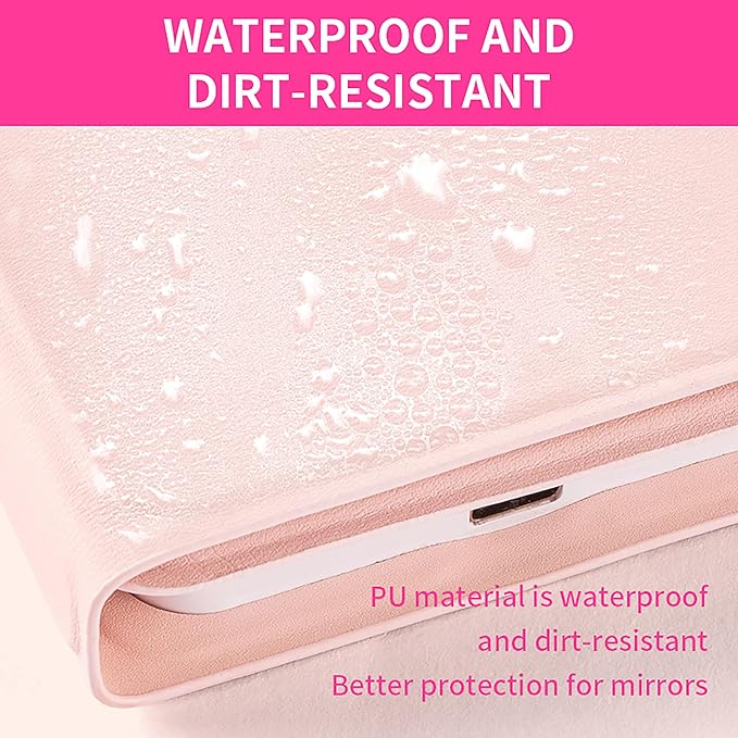 Rechargeable Trifold Makeup Mirror with Lights, 1X 5X 10X Magnification, Portable LED Lighted Compact Mirror with 3 Magnetic Zoom Mirrors for Travel & Vanity (Pink)