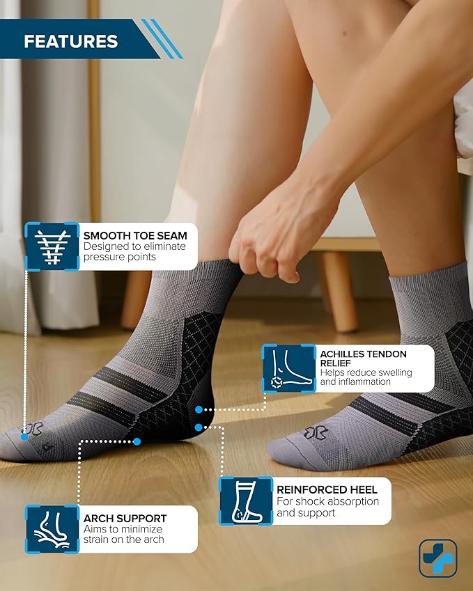 Doctor's Select Plantar Fasciitis Socks - 2 Pairs | Compression Crew Socks for Plantar Fasciitis Relief | Arch Support Socks