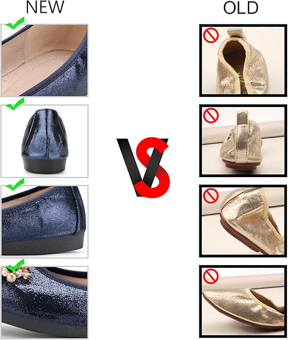 KUNWFNIX Women Ballet Flats Rhinestone Wedding Ballerina Shoes Foldable Sparkly Comfort Slip on Flat Shoes