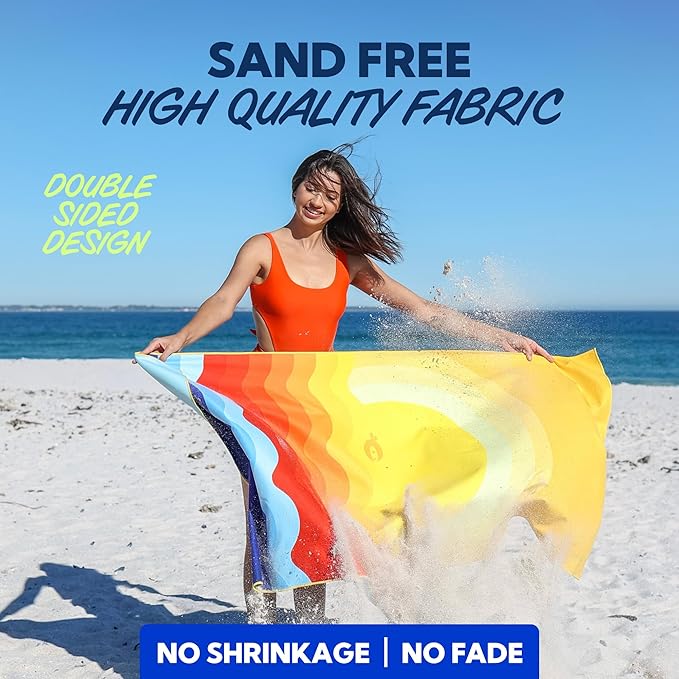 SUN NINJA Quick Dry Towel - Microfiber Beach Towel - Lightweight & Compact for Beach, Travel, Pool, Yoga, Camping - 63x32 inch XL, Large Absorbent, Sand Free Swim Towels for Adults & Kids