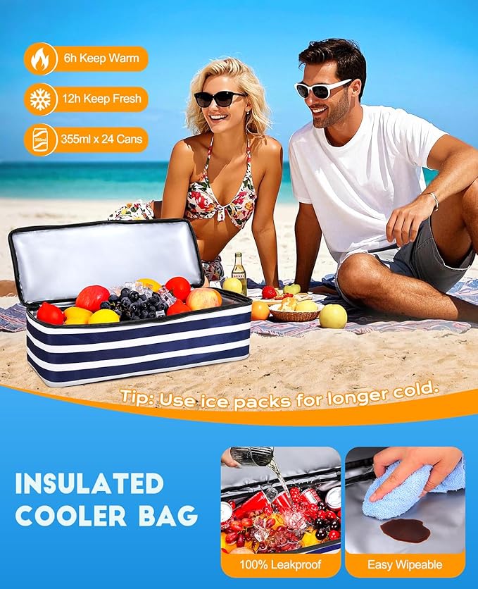 ISEYOU Beach Bag with Cooler, 49L Large Family Beach Tote with Zipper, Waterproof Sandproof Beach Bags for Women and Men, Foldable Lightweight Travel Bag for Pool, Picnic, Gym