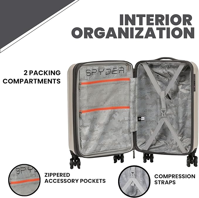 Spyder Rails Expandable Hardside Upright Suitcase with 360° Spinner Wheels, TSA Approved Lock (Oatmeal, 3-Piece Set)