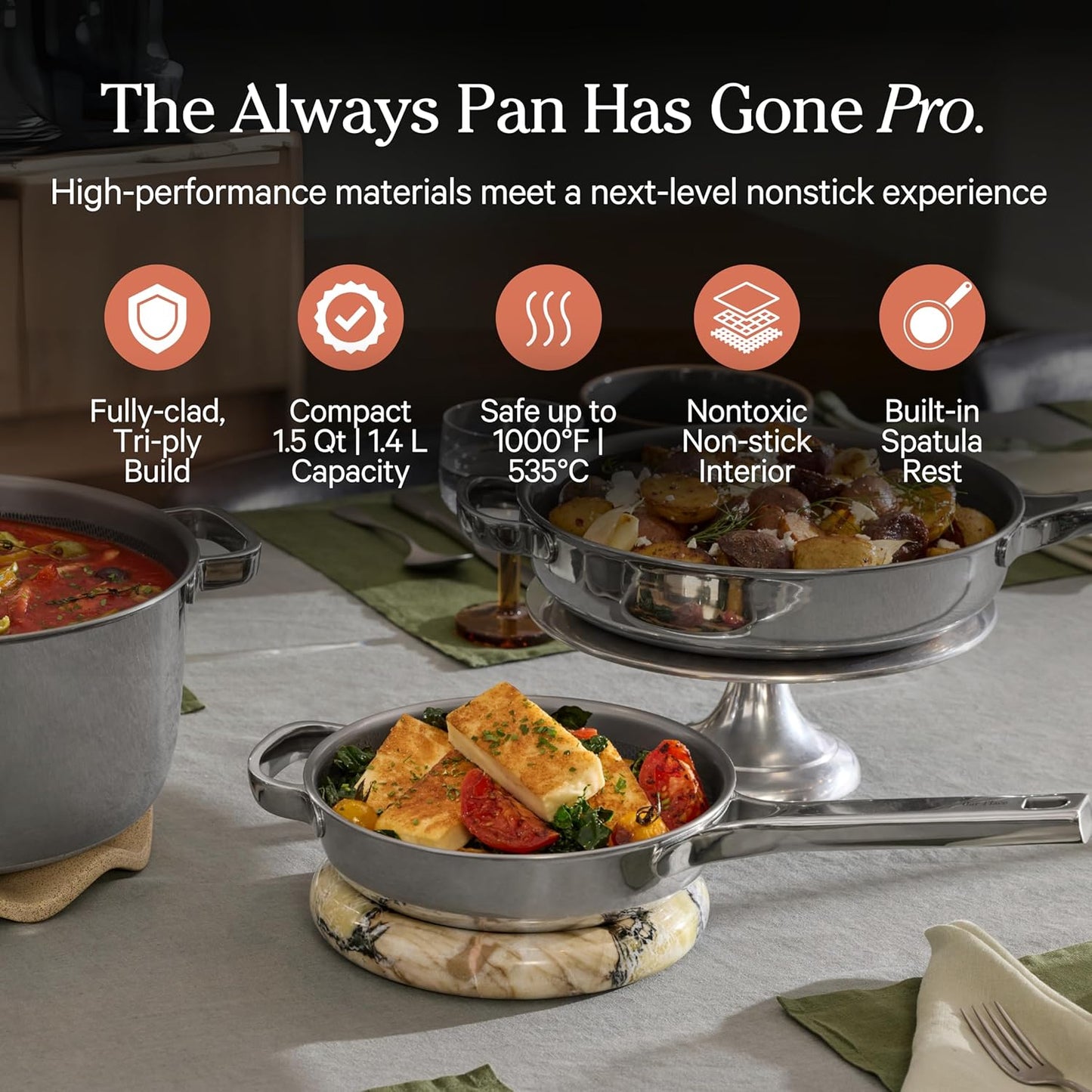 Our Place Titanium Pro Mini Cookware Duo – Always Pan & Perfect Pot with Nonstick No-Coating Technology | Tri-Ply Titanium & Stainless Steel | Safe for Oven, Induction & Cooktops up to 1000°F | Chrome