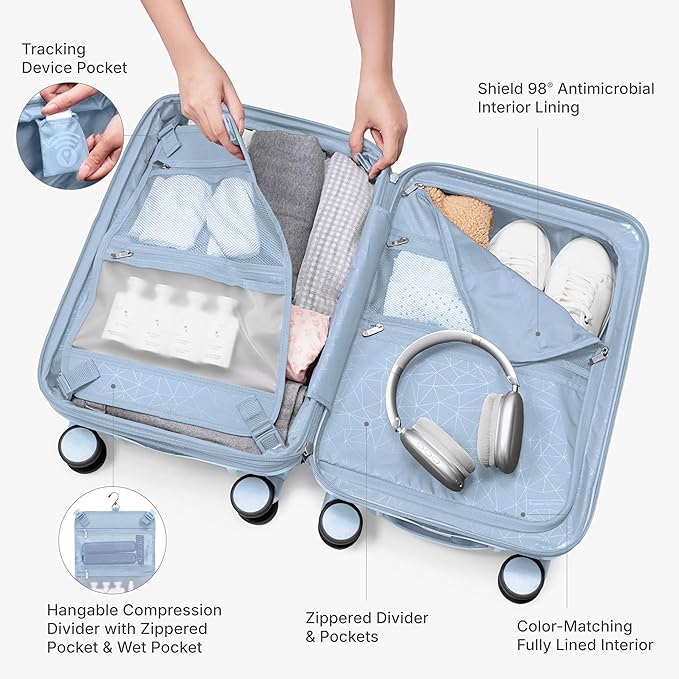 Traveler's Choice Edinburgh II Hardside Spinner Luggage, TSA Lock, Blue, 2 Piece Set (21/29)