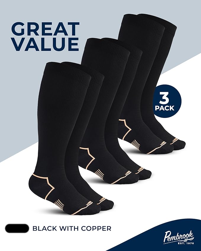 Pembrook Plus Size Compression Socks for Women Wide Calf - 3 Pairs, 20-30mmHg Extra Wide Calf Compression Socks, Up to 4XL