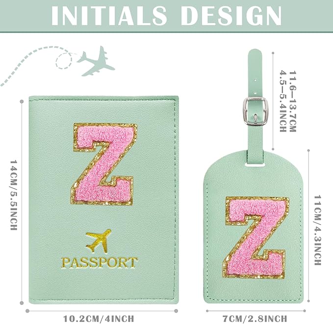 COSHAYSOO Initial Passport Cover Luggage Tag Set Passport Holder for Women Teen Girls Teal Letter Z