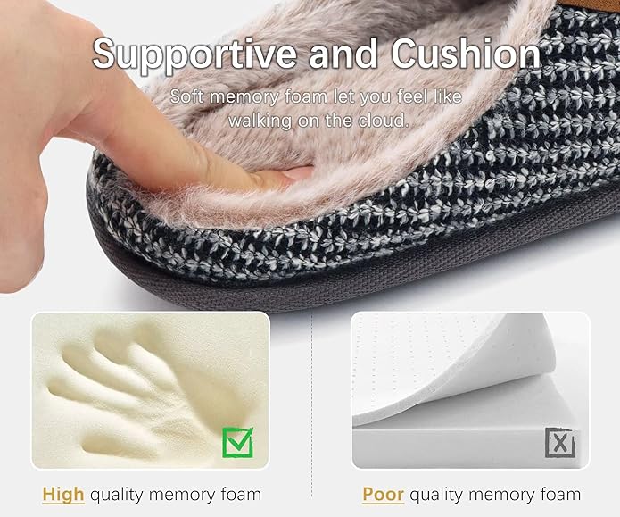 ONCAI Men's House Slippers Memory Foam Slip-On Warm Cozy Scuff Home Bedroom Shoes with Indoor/Outdoor Rubber Soles US Size 7-15