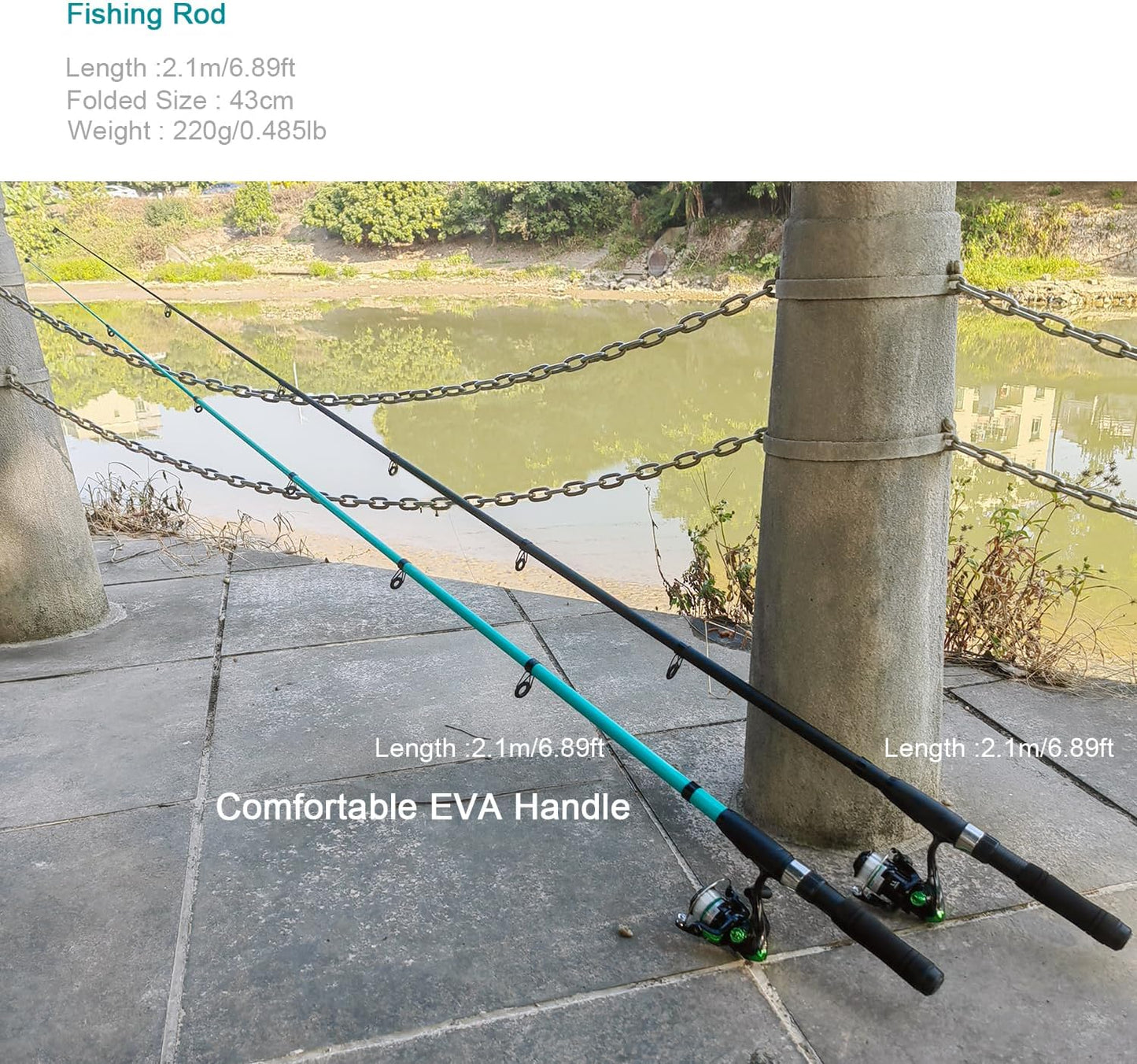 Fishing Rod Reel Set, 2PCS 2.1m/6.89ft Collapsible Fishing Rods + 2PCS Spinning Reels + Fishing Lures Hooks + Carrier Bag + Fishing Pliers Fish Lip Gripper for Travel Saltwater Freshwater Beginner