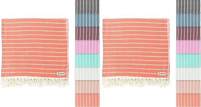 Sand Cloud Turkish Beach Towel - Sand Proof - 100% Certified Organic Turkish Towel - Quick Dry Towel for Beach, Picnic, Blanket or Bath Towel - As Seen on Shark Tank - Gocek (Coral) (Pack of 2)