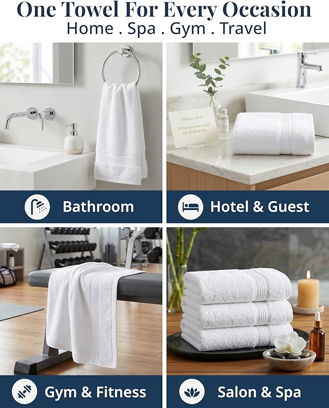 White Hand Towels for Bathroom - Pack of 6 (16"x28") 100% Cotton Hand & Face Towels - Soft, Durable, Quick Dry & Highly Absorbent, Fingertip Towel for Bathroom - Great for Gym, Salon, Spa & Family Use