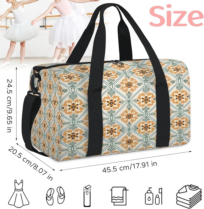 Ethnic Bohemian Gym Bag for Women 17 inch Waterproof Carry On Overnight Weekender Bag Sports Duffel Tote Bags for Travel Workout